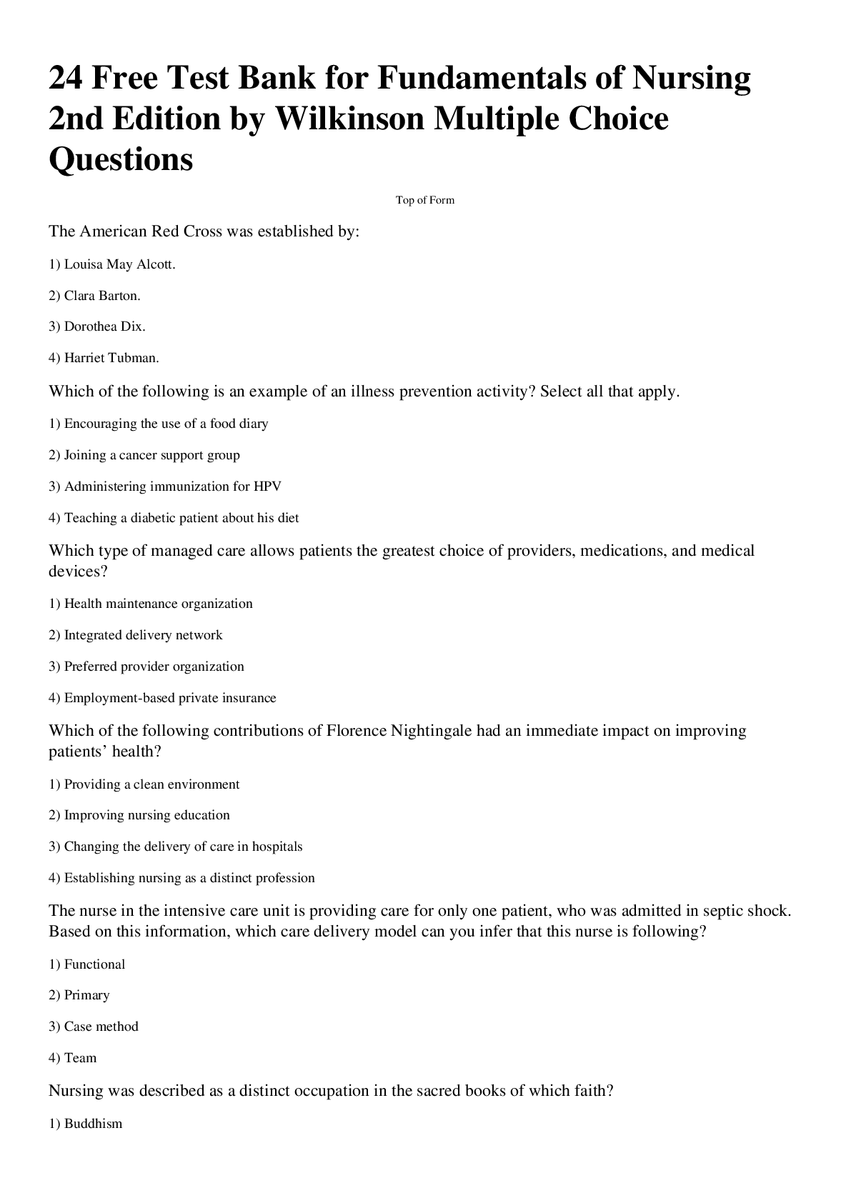 Preview image for FUNDAMENTALS OF NURSING Test Bank